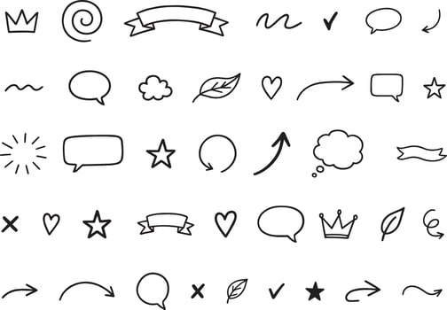 Collection of hand drawn doodle elements and icons vector