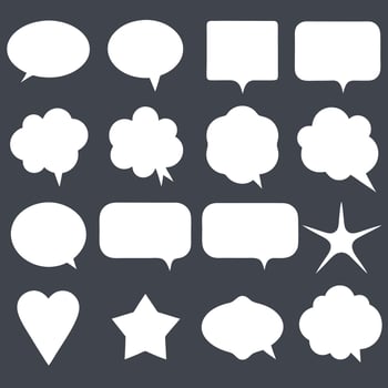 Collection of diverse white speech bubbles and thought bubbles on a dark background vector