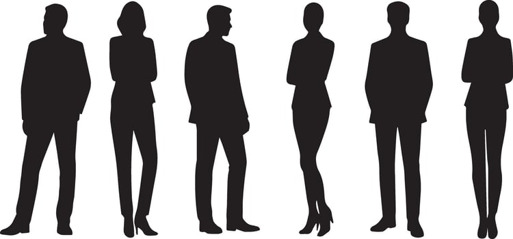 Silhouettes of diverse business professionals standing together vector