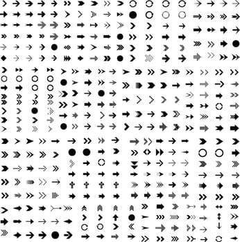 Collection diverse black and white arrow icons and symbols vector