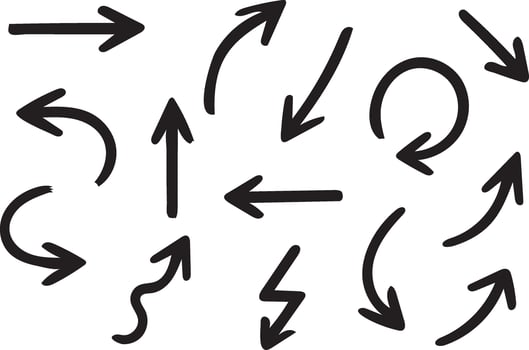 Collection of hand drawn arrow icons and symbols vector