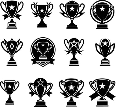 Collection of silhouetted trophy icons for sports and achievements vector