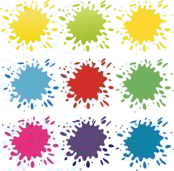Colorful paint splatters and splashes on white background vector