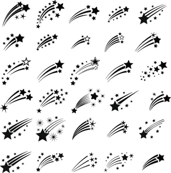 Collection of hand drawn shooting stars and starbursts vector