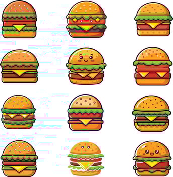 A collection of deliciously illustrated cheeseburgers vector