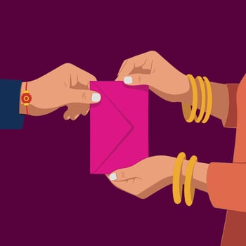 A sister gives a gift to her brother, celebrating the bond and tradition of Raksha Bandhan. vector