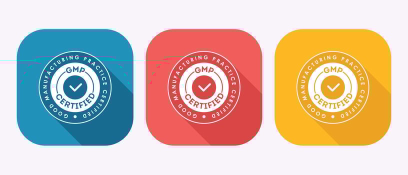 Good Manufacturing Practice Certified Icons in Various Colors and Shapes vector