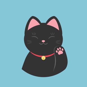 Black beckoning cat Maneki neko icon. Wealth and talisman vector