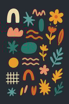 Abstract Organic and Floral Shapes Hand Drawn Pack on Dark Background vector