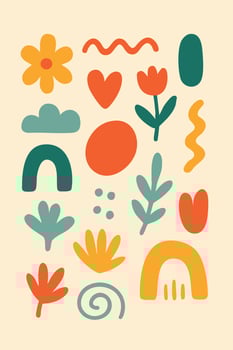 Abstract Organic Shapes and Floral Icons Hand Drawn Pack on Light Background vector