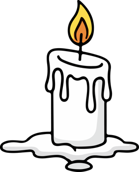 A burning candle with melted wax on it png
