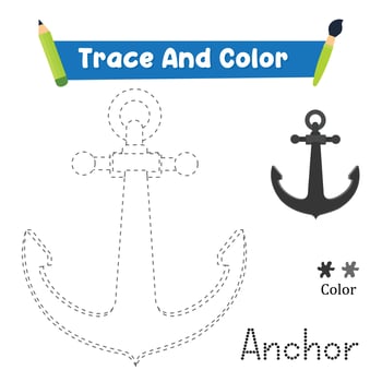 Trace And Color Anchor Hand Practice. illustration vector