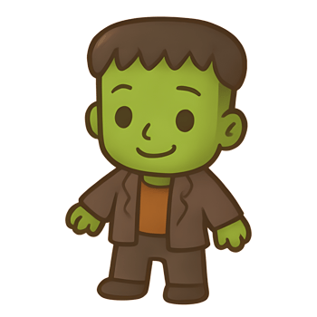 Frankenstein Character Cute Cartoon Kawaii Halloween Costume Printable Transparent Background png