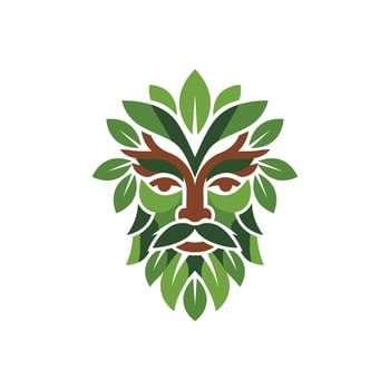 Green Man Face with Leaves and Branches. vector