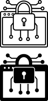Encryption Icons. Black and White Illustration. Padlock and Application. Process of Encrypting Information to Prevent Unauthorized Access. Password and Data Security Concept vector