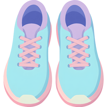 Pair of Colorful Pastel Running Shoes With Pink Laces and Purple Accents png