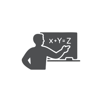 Teacher Explaining Algebra Equation on Blackboard vector