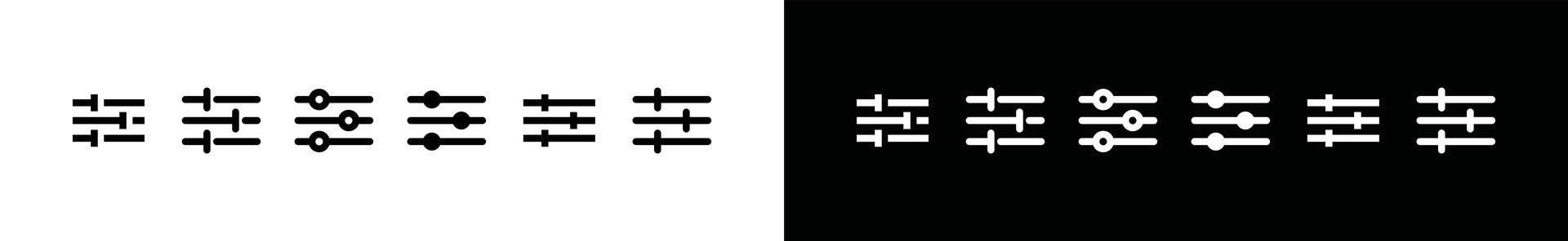 Equalizer icons. Contains music audio volume, stereo control settings, sound bars technology vector