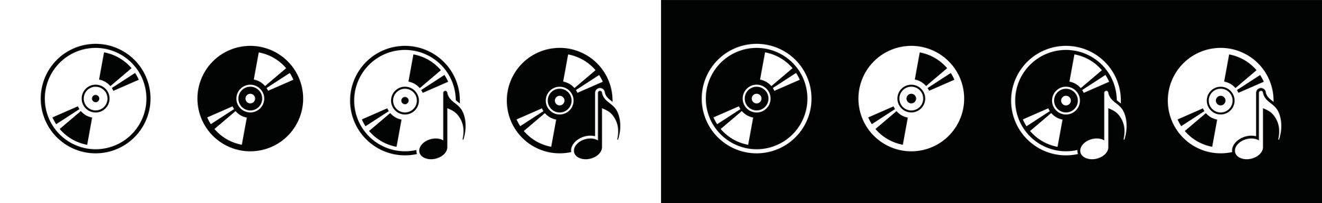 Disc icons set. Contains music media player, vinyl, CD cassette icon symbol illustration vector
