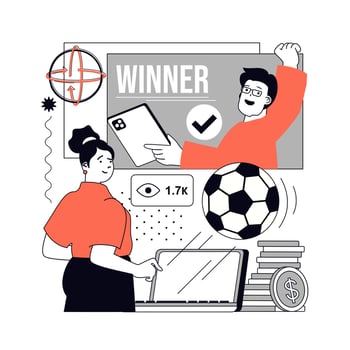 E-sport and game concept for modern web design. People playing virtual football online using laptop, players team compete in cyber sport championship and winning prize. illustration. vector