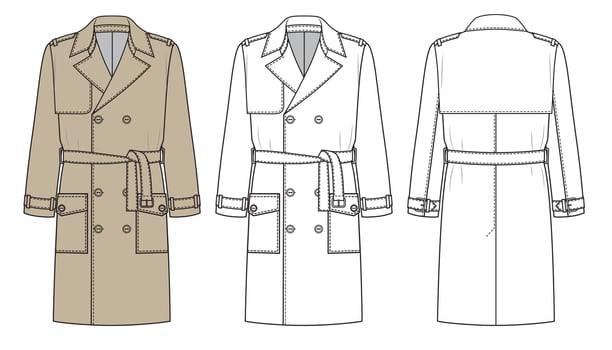 Set of a Man Trench Coat with a belt, beige and white vector