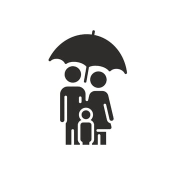 safety parents with child icon, family insurance, people under an umbrella, flat symbol - illustration vector