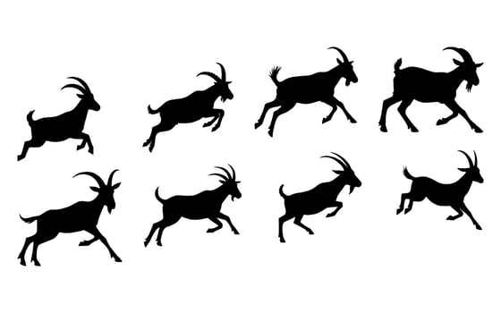 Set of Black Silhouette Goats in Running Action vector