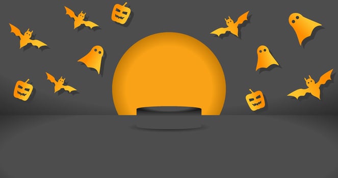 Halloween night background with pumpkin ghost bat and moon for Product Advertisement Presentation vector