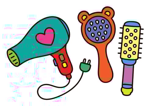 Illustration of hair dryer and brushes vector