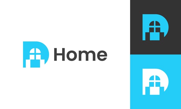 Modern Minimalist Home Logo Design, Blue and White Letter D House Icon. vector