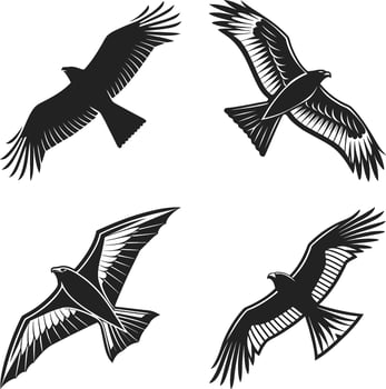 Art of four eagles in flight, showcasing their majestic wings and powerful presence in the sky, embodying freedom and wild nature vector