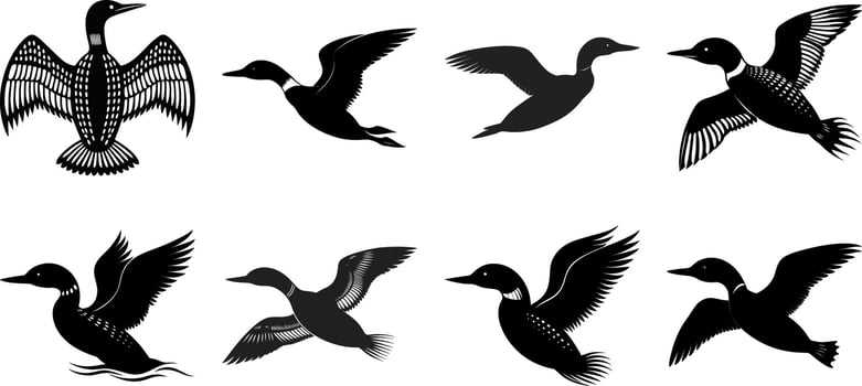 Art of collection of singing bird silhouettes with musical notes vector