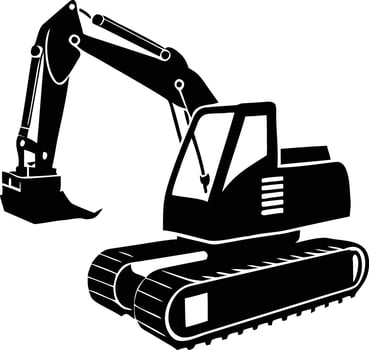 Excavator Vintage Icon Illustration, Black art Graphic, Simple Industrial and Agricultural Machinery Retro Design vector