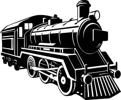 Vintage Steam Locomotive Icon Black and White Silhouette Retro Train Engine art Illustration for Railway and Travel Design vector