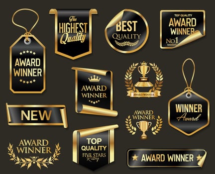 Elegant award winner badges and labels collection vector