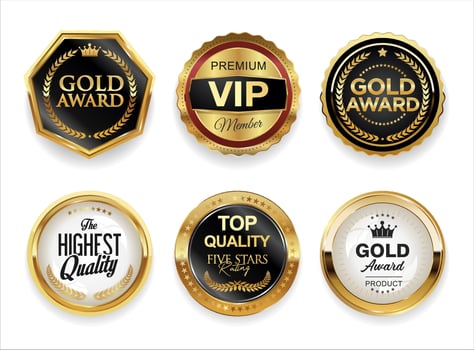 Golden award badges and emblems collection vector
