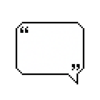 Pixel art of a classic white speech bubble with a black border and quotation marks, in retro style png
