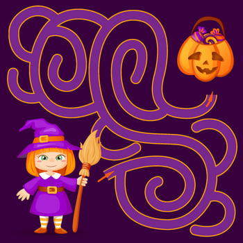 Halloween maze with a cute witch vector