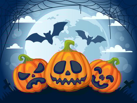 Three Halloween pumpkin decorations vector