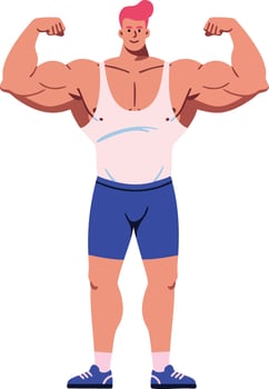 Muscular man flexing arms in sleeveless shirt and shorts fitness illustration vector