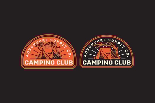 Tent under a tree branch retro badge logo design set for adventure. Camping tent with tree vintage emblem label element designs collections. Tent, Camping, Picnic, Hood, Tilt. Illustration vector