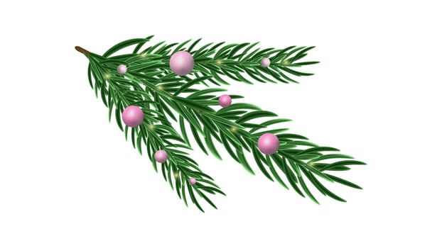 Christmas tree branch with decorations New Year. Balls confetti. Design postcard banner poster and web page. illustration. vector
