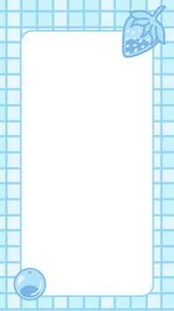 Pastel blue kawaii Instagram story template with strawberry and bubble decoration. Vertical format with copy space. Stock illustration in cartoon style. vector