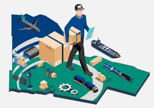Logistics illustration with cargo and transportation vector