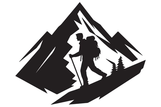 Hiker Ascending Mountain Peak Outdoor Adventure Exploration Silhouette vector