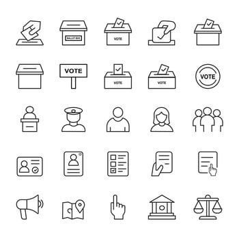 Election Day Icons Pack - Black and White Line Style vector