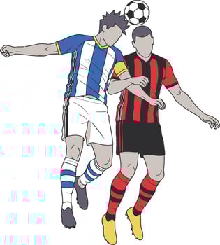 Two Soccer Players Vie for Header in Match vector