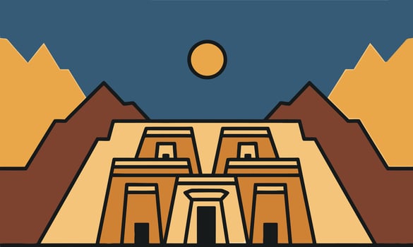 Ancient Temple at Sunset in Desert Landscape vector