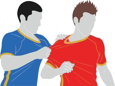 Football soccer player grabbing enemy cloth vector