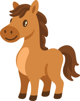 Cartoon Happy Brown Horse in Standing Pose Illustration png